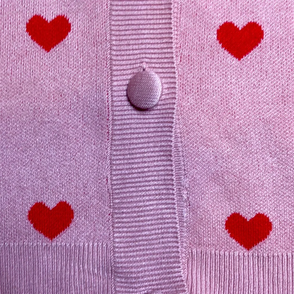 NWT Marled pink heart print v neck cardigan oversized fit - Picture 4 of 5